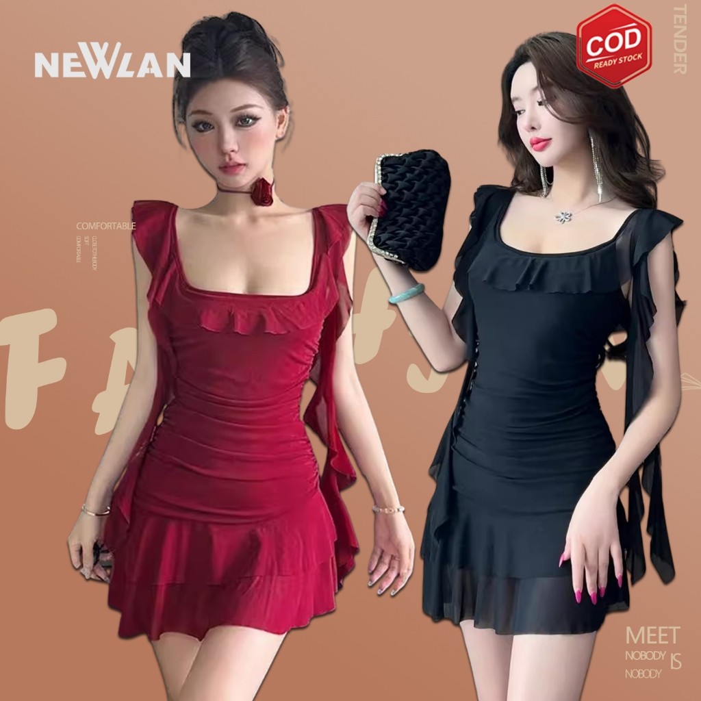 XERFARTZ Newlan QZ244 Bodycon Mini Dress Wanita Dress Frill Terusan Wanita Pesta Outfit korea Baju R