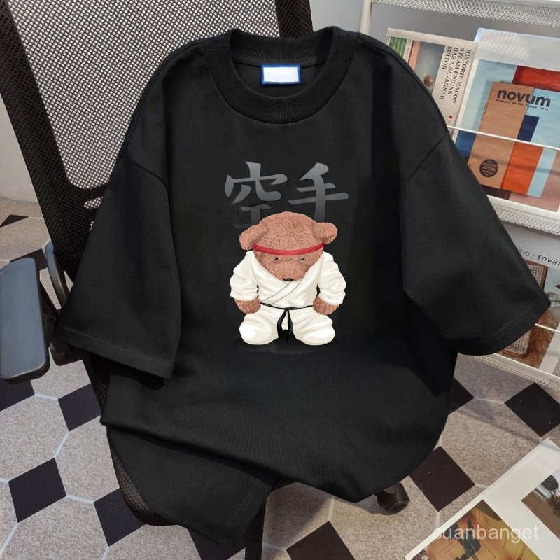 Kaos Oversize Kaus Wanita Korean  Desain Beruang Karate Lucu 100%kapas murni Imut-imut ukuran besar 