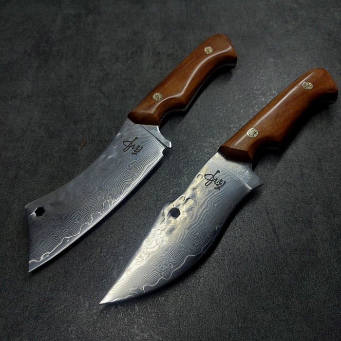 Pisau Outdoor Survival Full Tang Damascus Blade