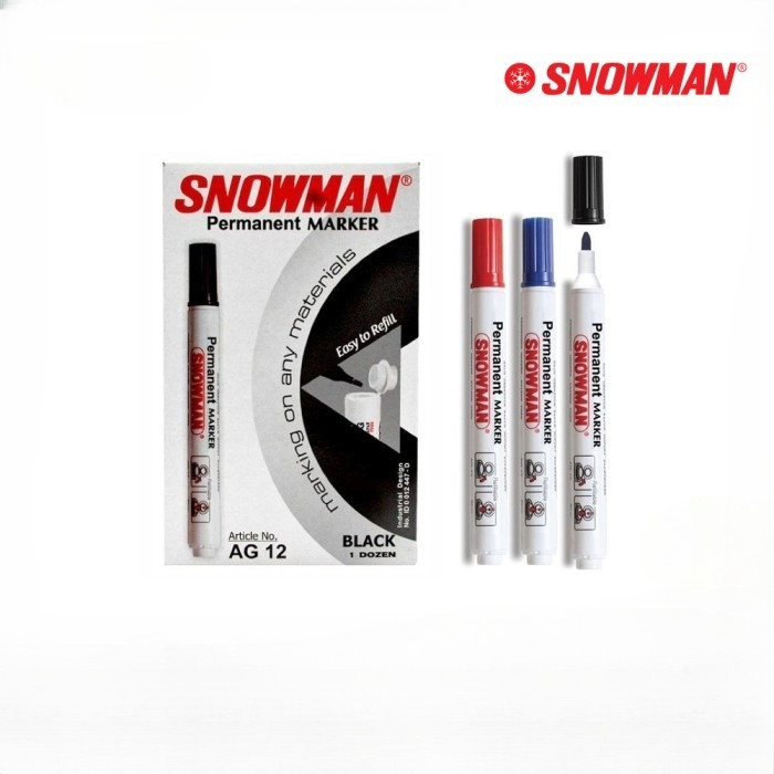 

Spidol Snowman Permanent Marker AG 12 warna hitam