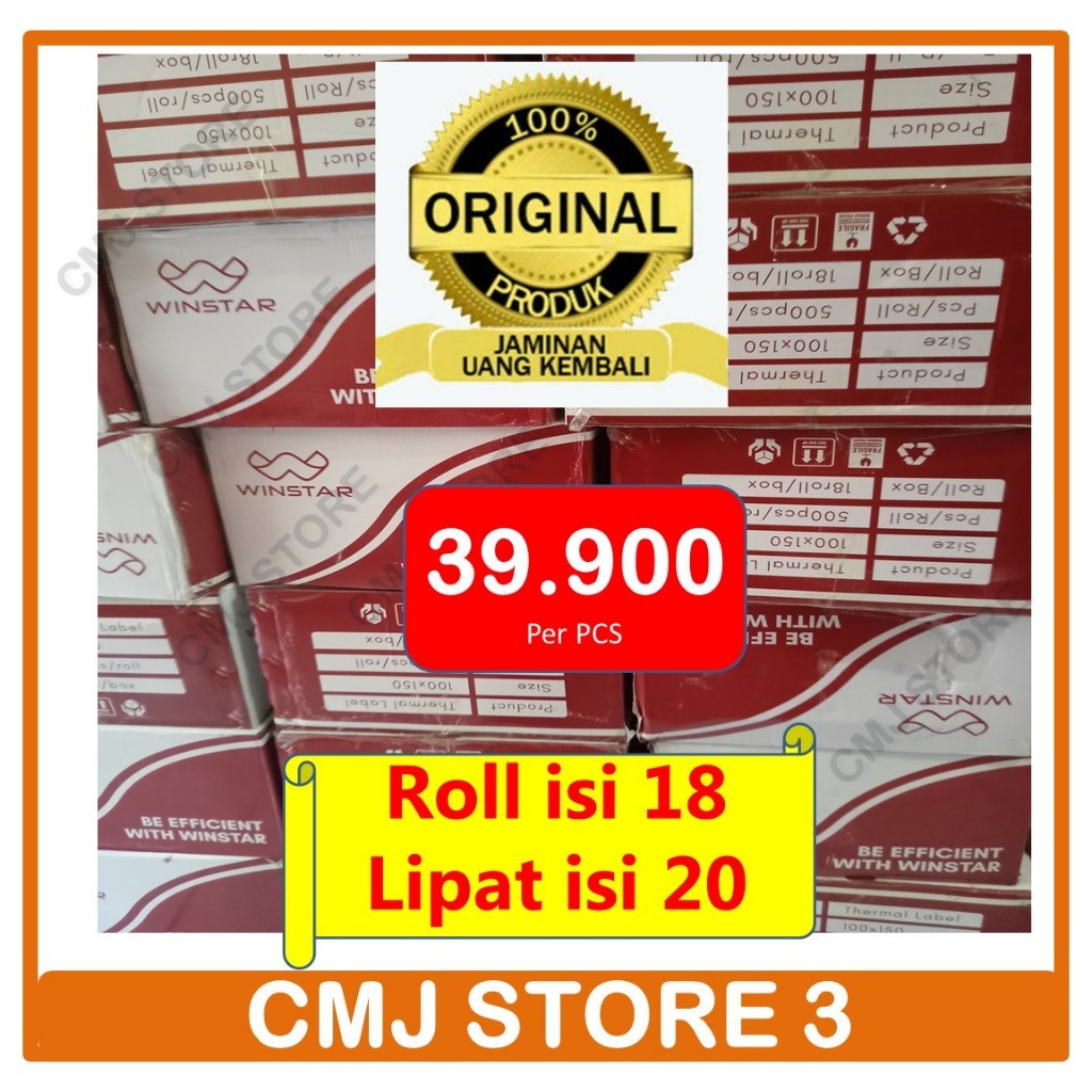 

1 Dus Kertas Label Sticker Resi Thermal 100x150 Isi 500 Roll Lipat Winstar Asli Original