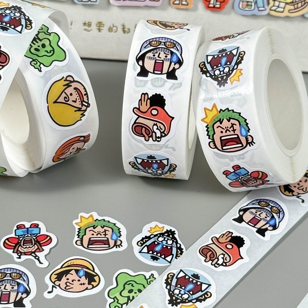 

500PCS/Roll One Piece Kawaii Sealing Stickers Cute Anime Cartoon Decals Decoration DIY Notebook Letter Phone Fridge Kids Rewards