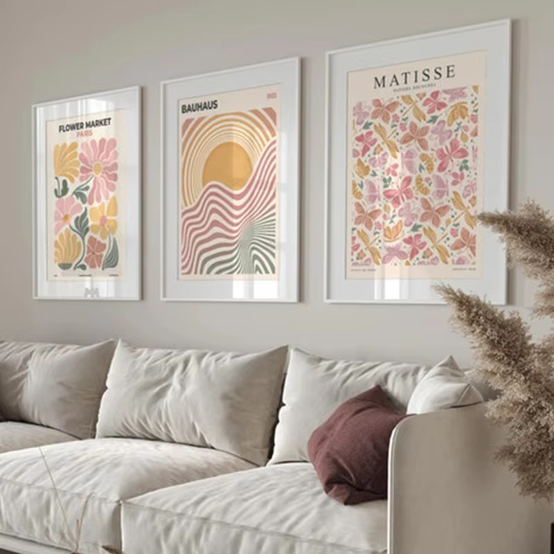 

Abstract Gallery Flower Line Art Wall Set of 3 Prints Bahuaus Poster Canvas Painting Decorative Picture for Modern Living Room