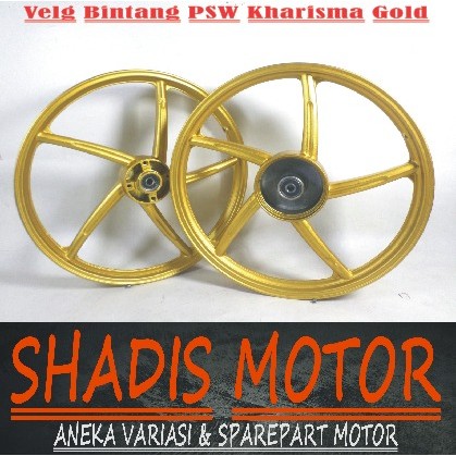 Velg Bintang Motor Merk PSW Ukuran 140/160 Ring 17 Motor Kharisma Supra X 125 Warna Gold Velg Palang