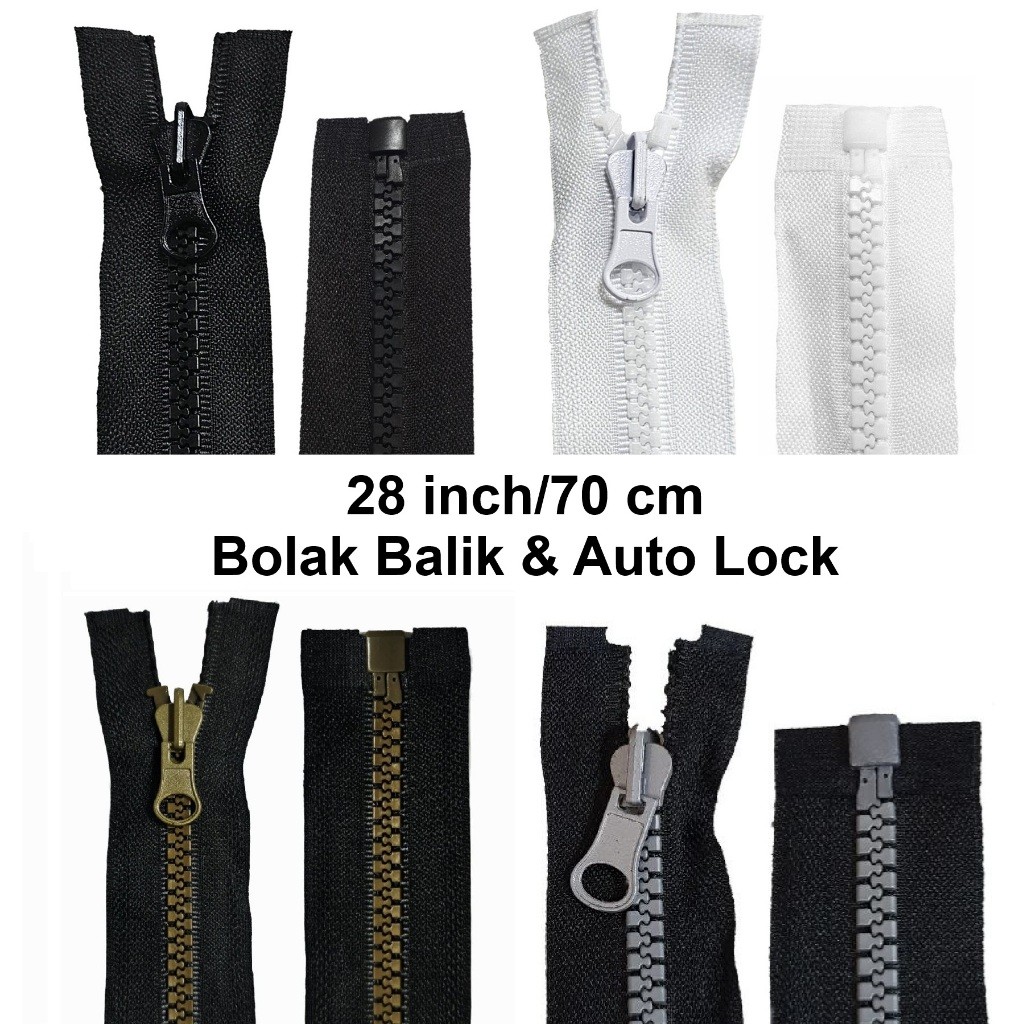 TERASHOP Resleting Jaket Gigi Vislon 28 inch/70 cm @5 Lusin Zipper Gigi Besar/Kasar/Buaya Bolak Bali