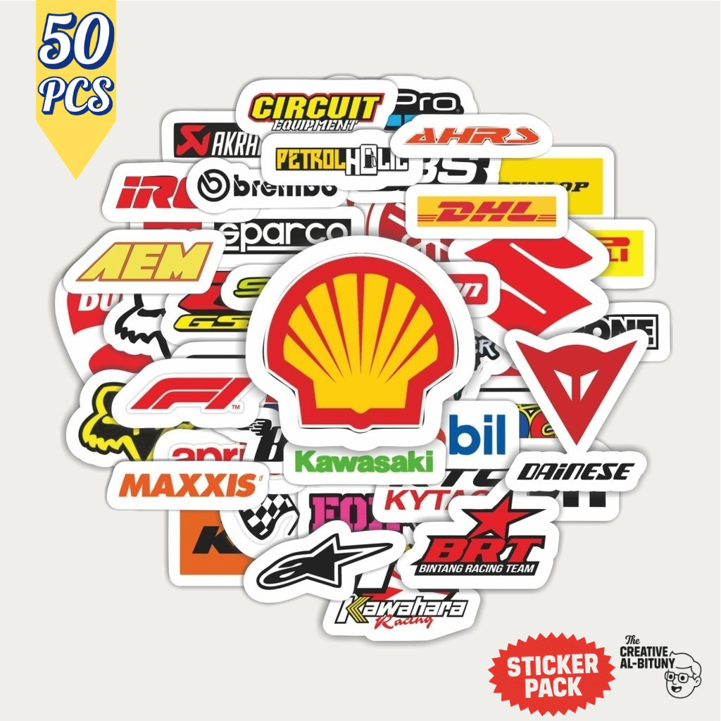 

Stiker Logo Motor 50 PCS | Sticker Tumblr Waterproof untuk Helm, Laptop, HP, Botol, Koper