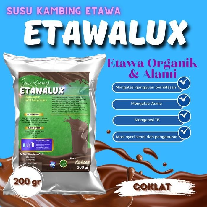 

susu kambing etawa grade A ETAWALUX rasa coklat kemasan 200 gr terapi paru asma flek tbc osteoporosis