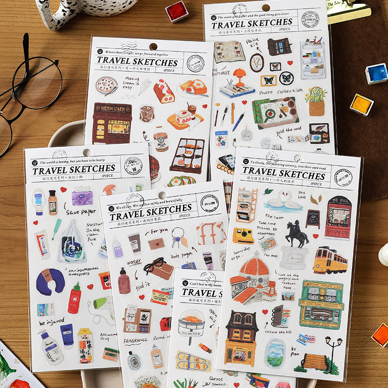 

1pc/Lot Kawaii Scrapbook Sticker Labeling Tourism Sketches Scrapbooking Supplies Planner Decorative Craft Stationery Sticker