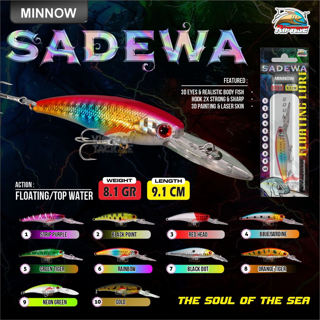 LURE MINNOW Riptide SADEWA Minnow FLOATING Lure 9.1 CM 8.1 GRAM
