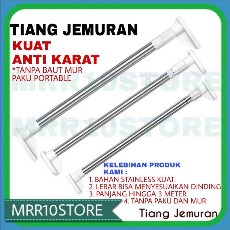 Tiang Jemuran Baju Shower Gorden Horden Jendela Gantungan Rak Dinding Tanpa Bor Paku Stainless Steel