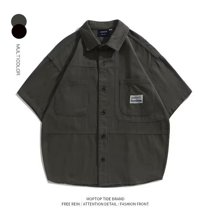 Kemeja pria Lengan Pendek oversize hijau kemeja hitam style Kemeja Polos Lengan Pendek t shirt kemej
