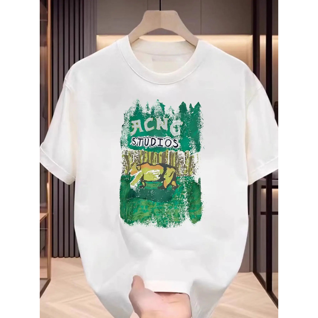 Kaos Grafis Hitam Pria - Kaos Katun Lembut dan Bernapas dengan Cetakan Hutan Hijau Neon, Kaos Santai