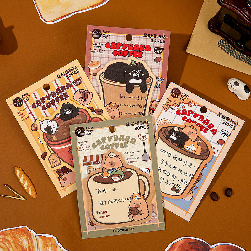 

Capibara Cute Memo Pad Set Cafe Theme Capybara Sticky Notes Set for Student Cartoon Student Handy Memo Pad Set
