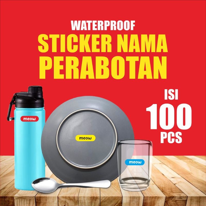 

100 PCS sticker custom nama perabotan sticker piring gelas sendok water proof estetik timbul
