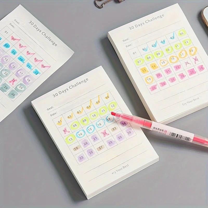 

30 Days Planner Daily Challenge Notepad Self-Discipline Checklist Self-adhesive Memo Pads Mini Pocket Checklist Writing Pads