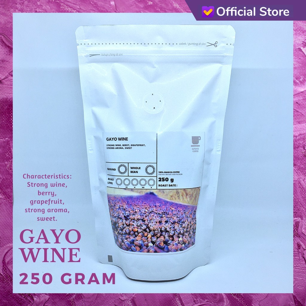 

JAMIN MURAH !!!SUTOYO COFFEE – Kopi Arabika Aceh Gayo Natural Wine Process 250 Gram by Sutoyo Coffee | Single Origin | Roast Beans(BISA LANGSUNG ORDER)