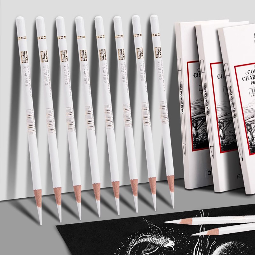 

White Charcoal Pencil Set High Gloss Painting Durable Black Brown Comic Sketch Design Pens Student School Graffiti Art Supplies