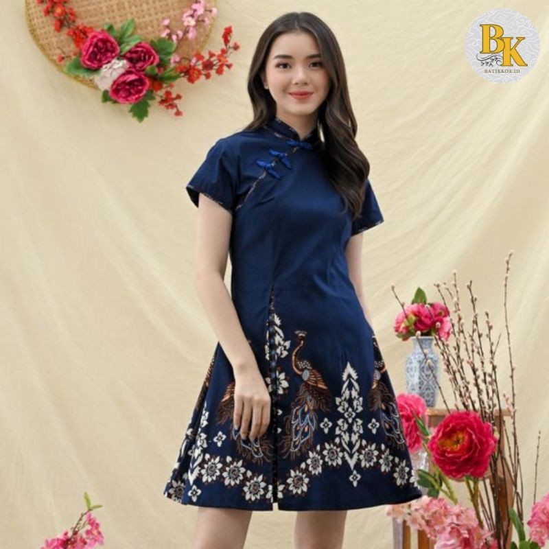 Cheongsam Batik JM 185 Navy - Dress Batik Navy/Nuansa Batik / Batik Etnik