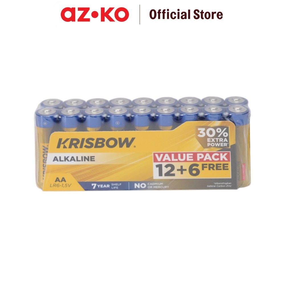 AZKO Krisbow Set 18 Pcs Baterai Alkaline Aa Lr6 1.5V - Kuning Batre Sekali Pakai Peralatan Elektroni
