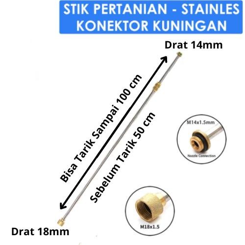 Stik pertanian stainless konektor kuningan - Drat 18mm ke 14mm - DRAT 18 ke 14mm, UJUNG LURUS