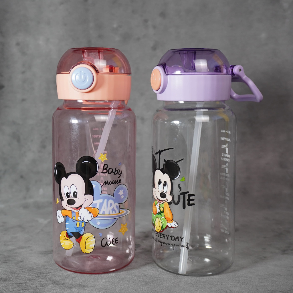 botol minum anak karakter model sedotan tempat minum dengan pegangan dan tutup tombol