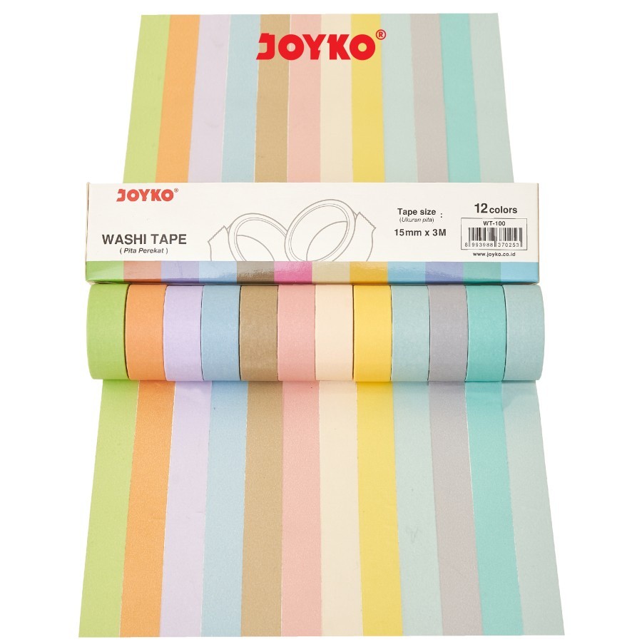

Lem Washi Tape Joyko WT-100 15mm x 3M 12 Warna Tempel Kertas