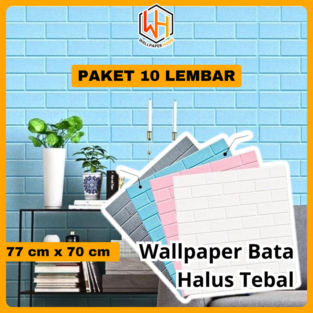 Paket 10 Lembar Wallpaper Dinding Foam 3D Motif Bata Halus Tebal