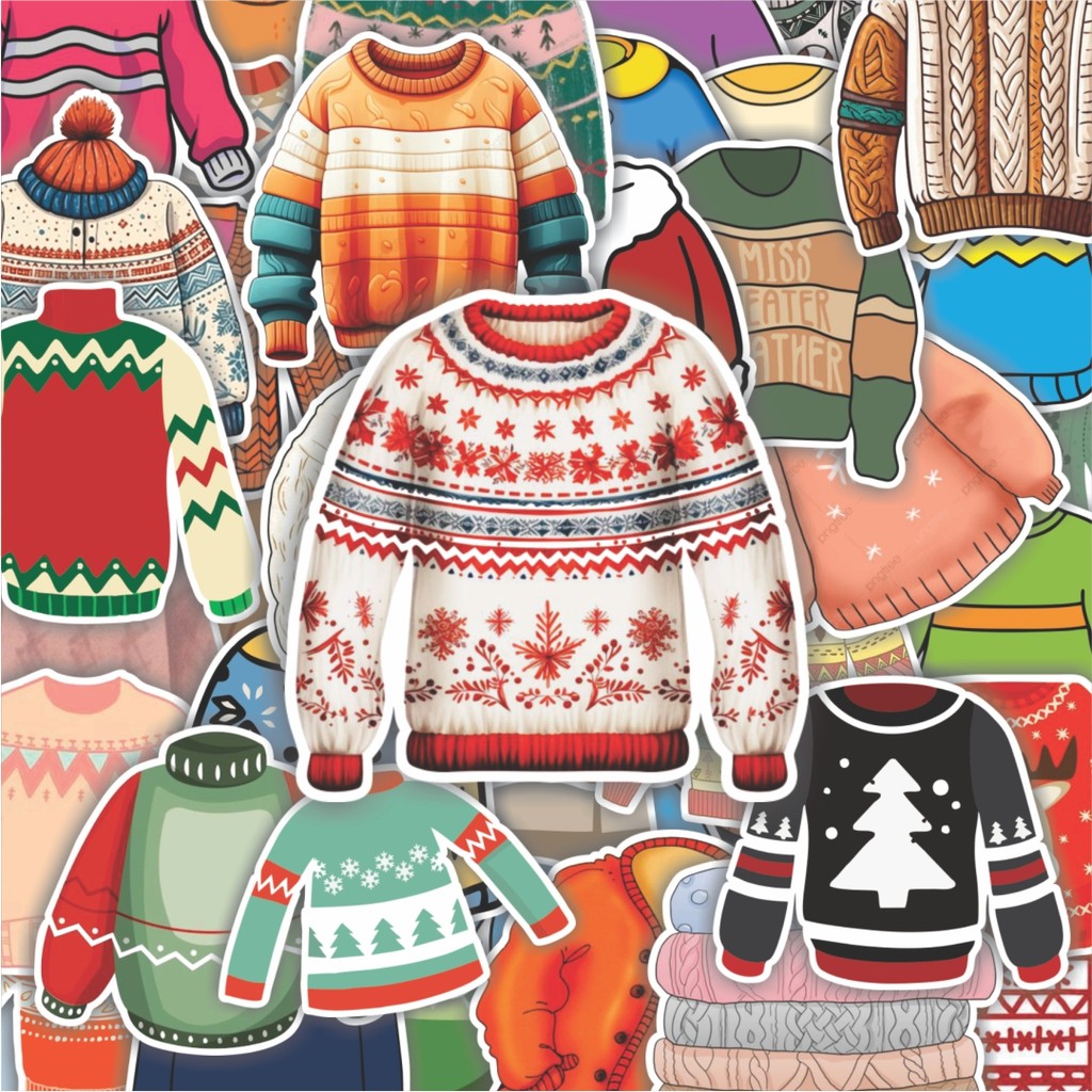 

100PCS Lucu Stiker Knitted Sweater Stiker Aesthetic Stiker Anti Air Stikers Berperekat Waterproof sticker decal buat Motor Helm Buku Journal Koper Casing HP Laptop Botol Minum Hadiah anak