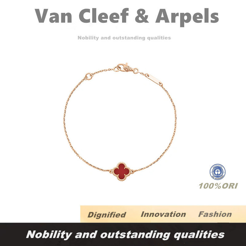 [100% Original]Van Cleef & Arpels Alhambra Four Leaf Lucky Series Gelang Wanita Carnelian VCA 18K Ro