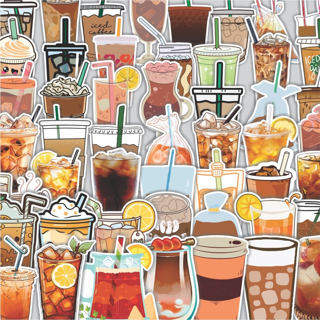 

Stiker Cutting Pack Stiker Minuman Ice Tea & Coffe Isi 100Pcs Series Aesthetic Lucu Keren Untuk Koper Bahan Vynil