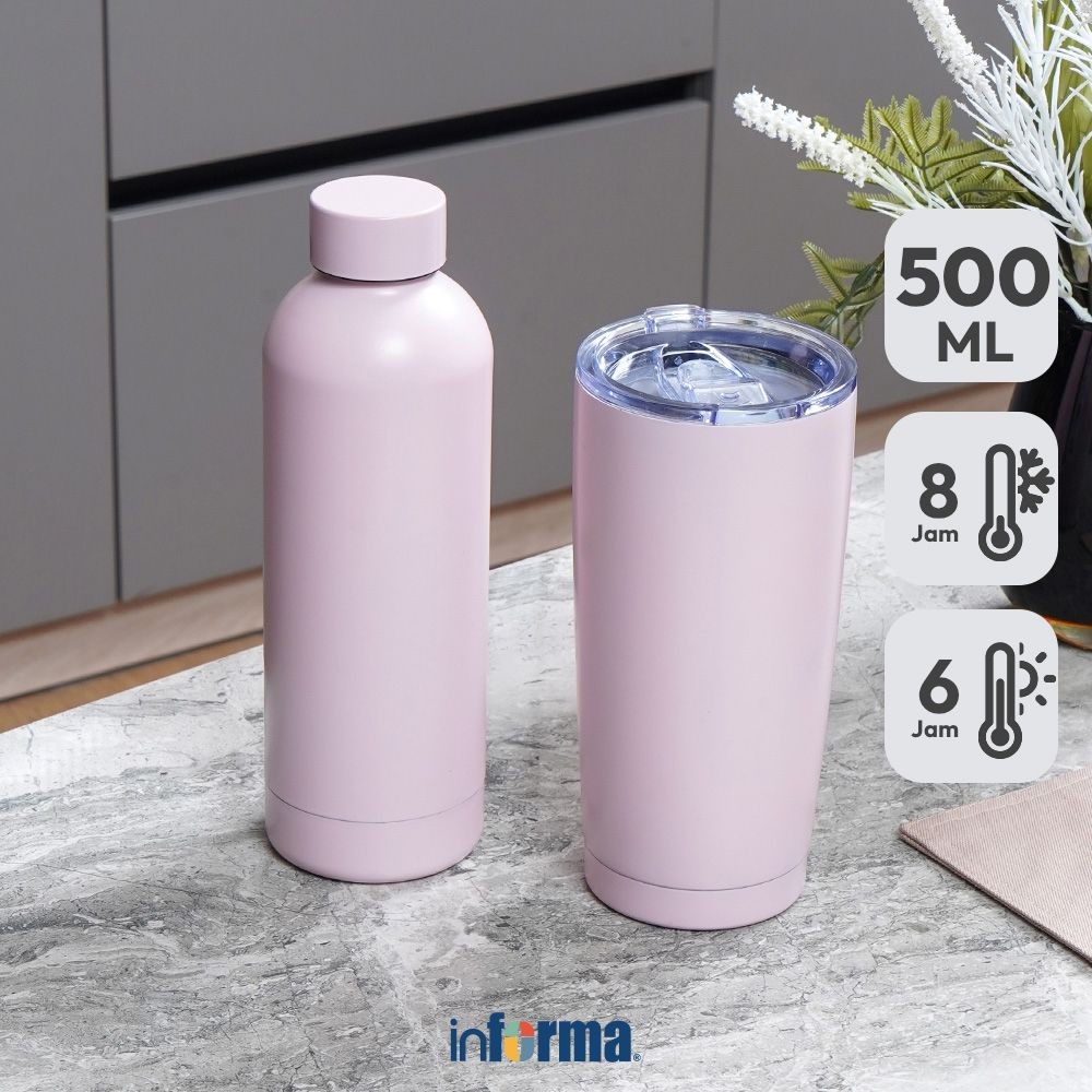Informa Appetite Set Botol Minum Vacuum Flask Sachi Stainless Steel 500 ml Set 2 Pcs - Pink Tumbler 