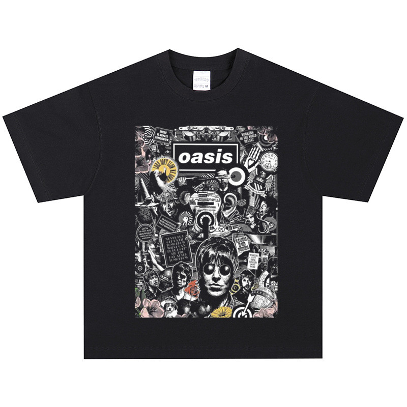 COD Oasis Oasis Band T-shirt Rock Komik Amerika Jalanan Kaos Lengan Pendek Leher Bulat Longgar