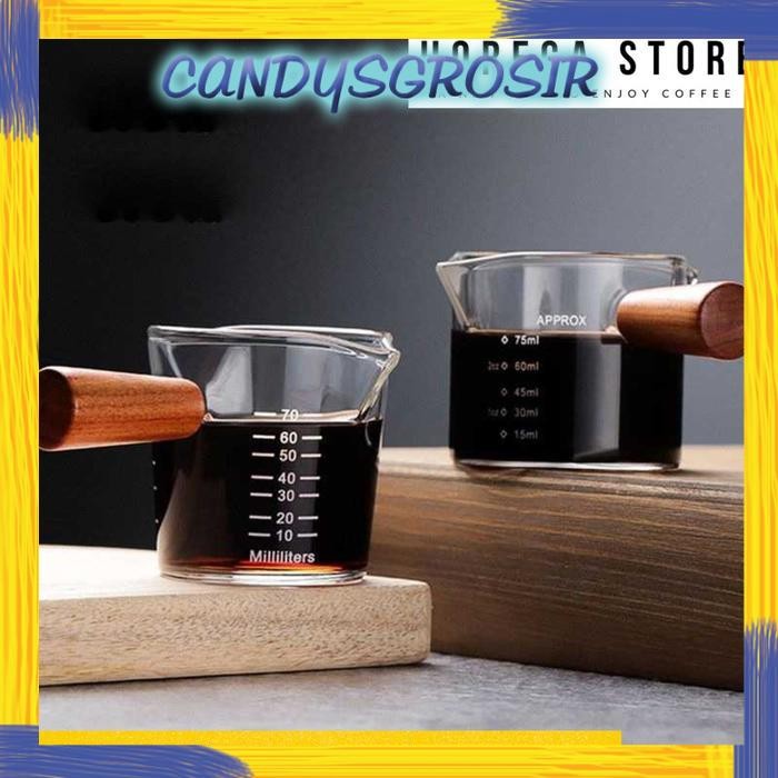 Gelas Ukur Takar Measure Cup 70ml - Mearusing Cup Sloki Espresso 70ml - gagang kayu - 70 ml