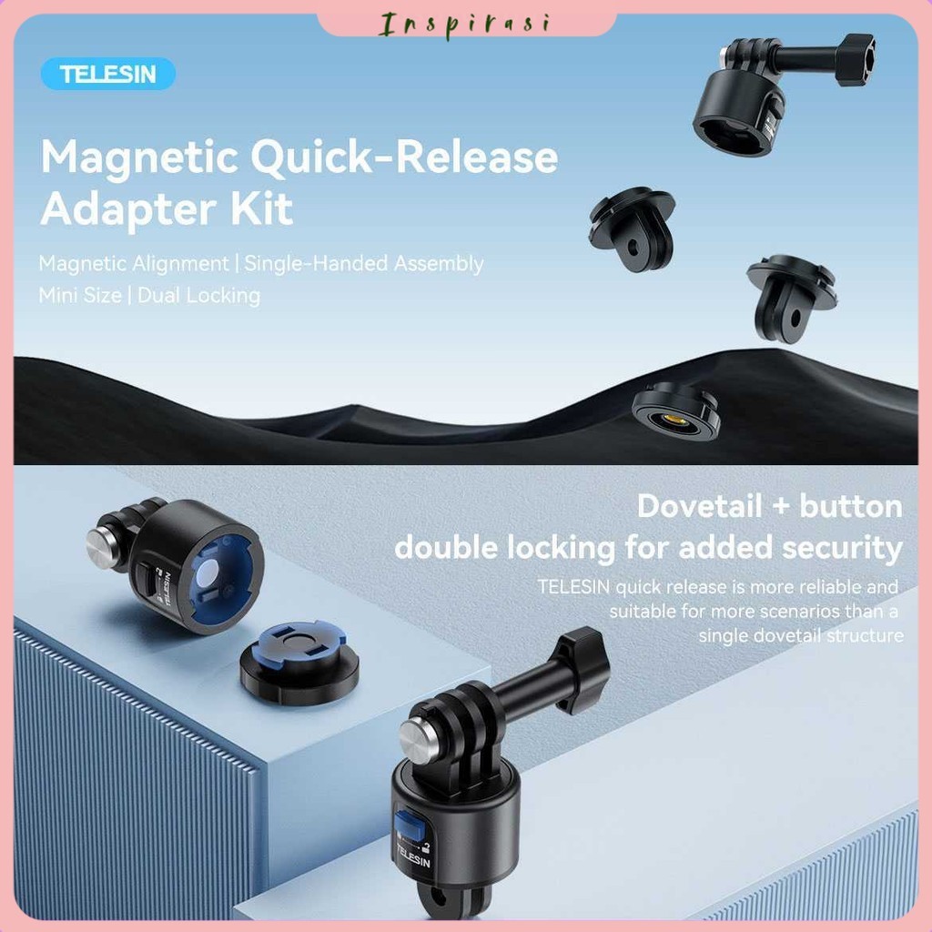 TELESIN Adapter Magnetic Quick Release 3 Prong to 2 Prong 1/4 Thread - CQM-001