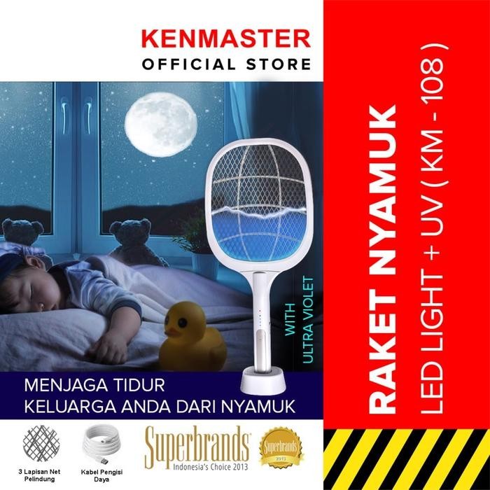 PROMO  Kenmaster Raket Nyamuk 2 IN KM-108 + Lampu LED + UV - KM 108