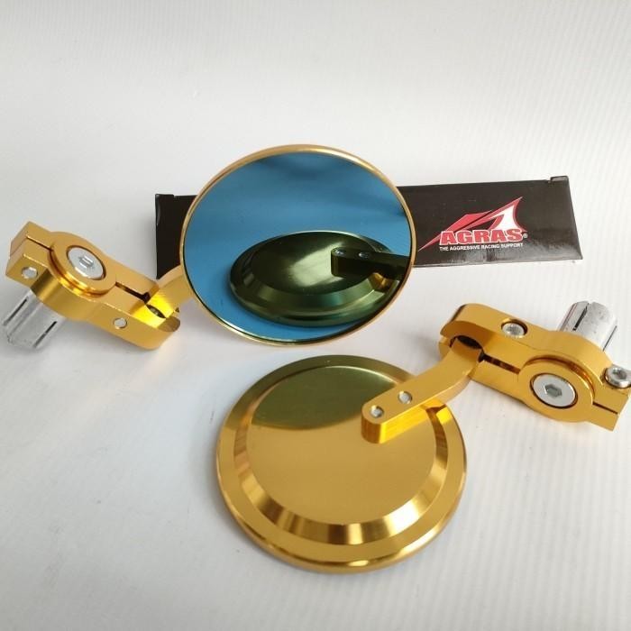 BULAT CNC - Spion jalu bulat full cnc lipat Bar End Kaca Biru Universal Motor - GOLD