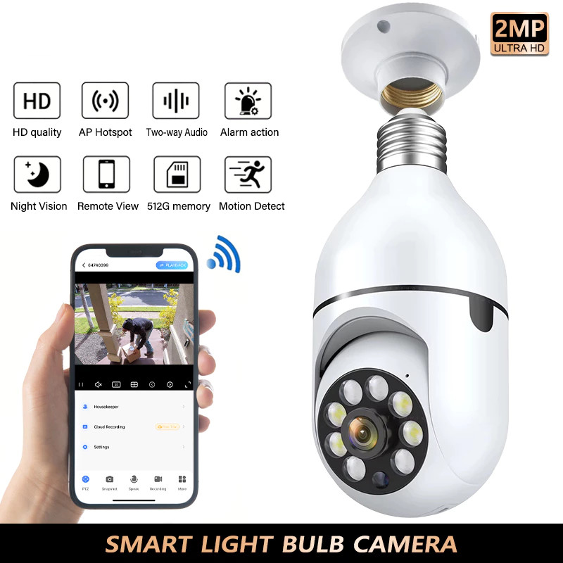 CCTV Camera V380 Pro Bohlam CCTV IP Kamera Wifi jarak jauh lewat hp 360° Wide 1080P CCTV Lampu