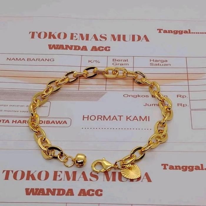 Gelang emas asli 5gram kadar 875 model nuri polos ada surat