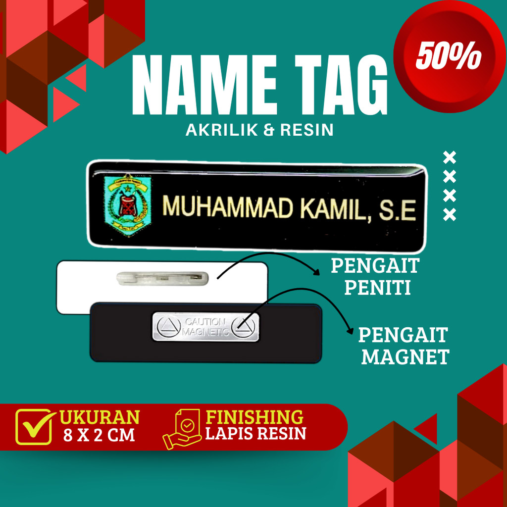 Nama Dada Resin (GOLD ASLI)/Name Tag/Nametag/Papan Nama Dada/Name Tag Akrilik Resin