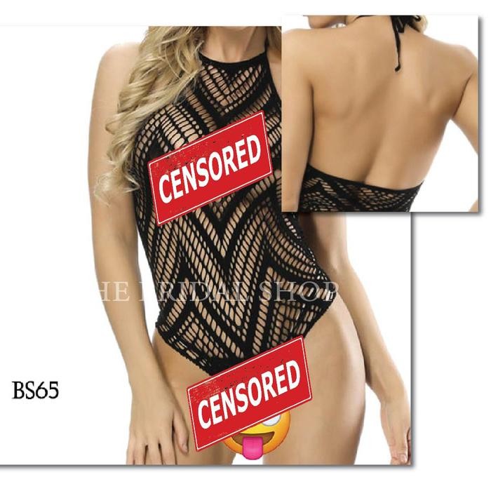 Baju Tidur Wanita  Jumpsuit Tali Leher Backless Hitam BS65