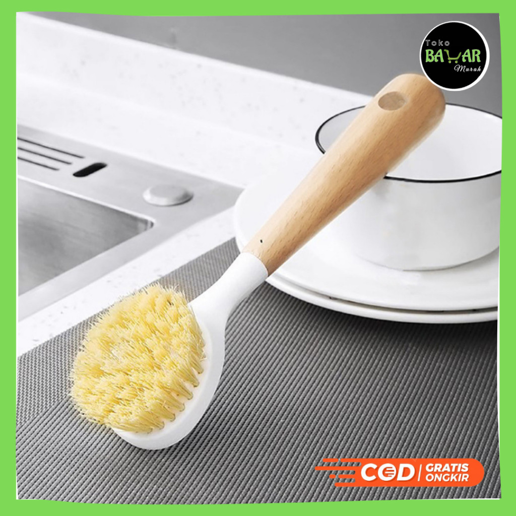 Sikat Pembersih Gagang Kayu / Sikat Gagang Panci Wajan Dapur / Kitchen Wood Brush / Sikat Gagang