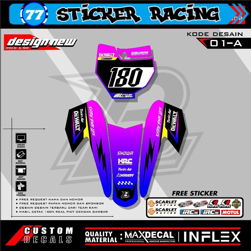 Decal Stiker Custom Papan Nomor Start + Spakbor Depan Free Nama Dan Nomor