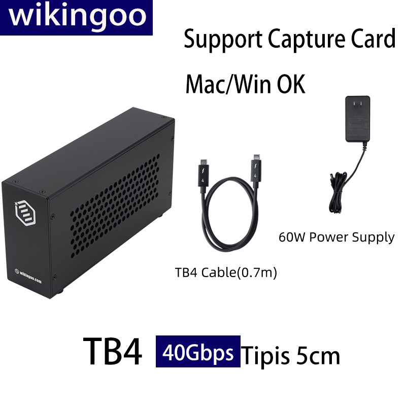 WIKINGOO Thunderbolt 4 PCIe Expansion Box M1 40Gbps untuk eGPU, Capture Card & MacBook Laptop