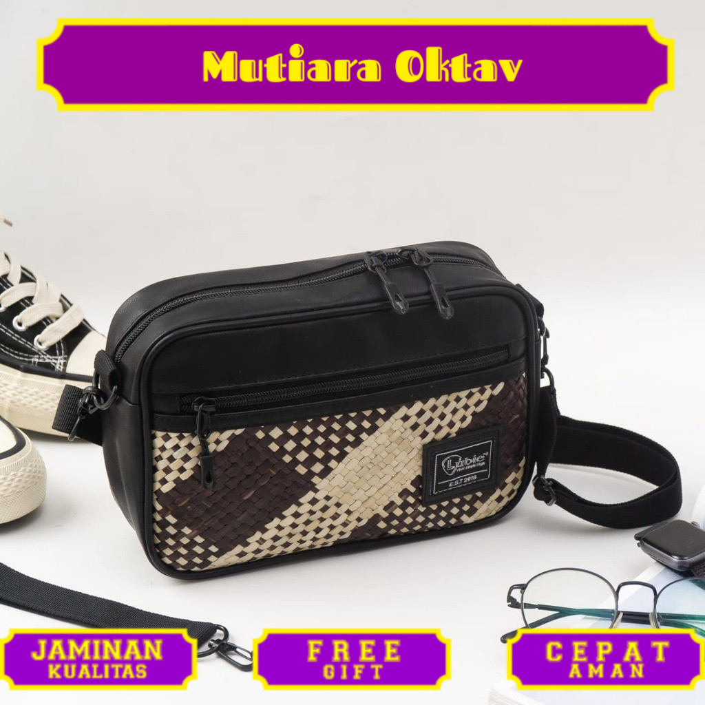 LUBIE Tas Tikar Pandan Tradisional Clutch Etnic Sintetis Leather Pandanus