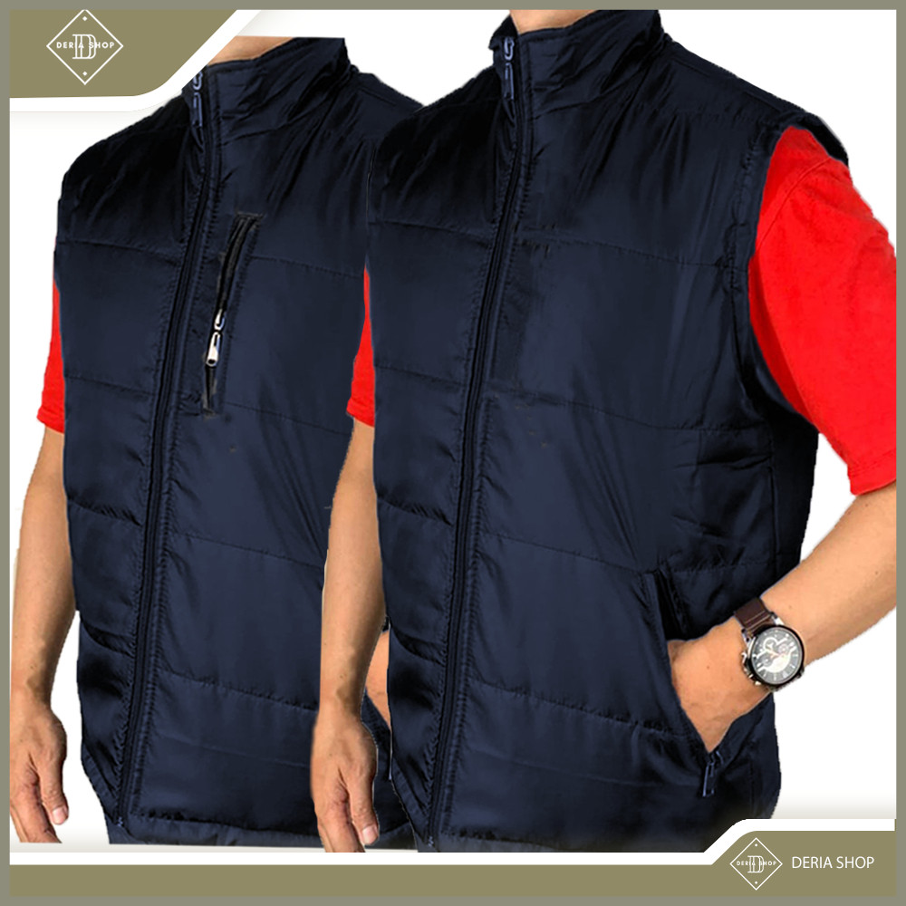 Rompi Gelembung Parasut Pria Polos Hitam Navy  Dewasa Anak Vest Puffer Resleting Tebal Anti Angin Ai