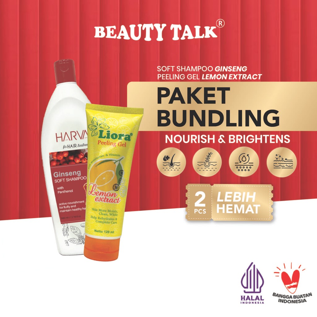 [Bundling Hemat-2Pcs] HARVA Shampoo&Conditioner Ginseng 600ml + LIORA Peeling Gel Lemon 120ml