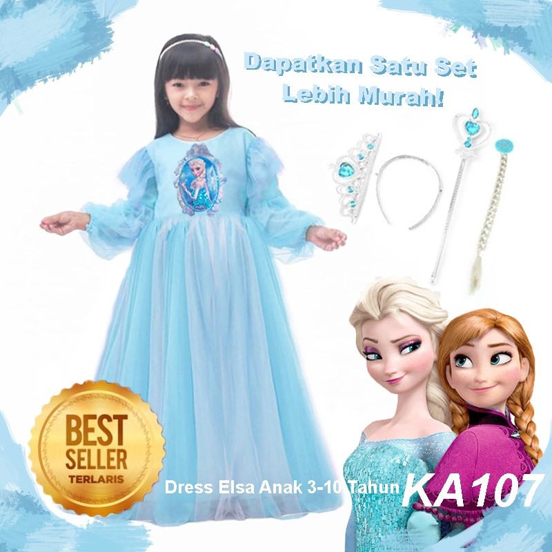 Dress Elsa Frozen 2 Anak 4 5 Tahun Import GRATIS PITA Dress Anak Import Anna Elsa Terbaru Mewah Baju