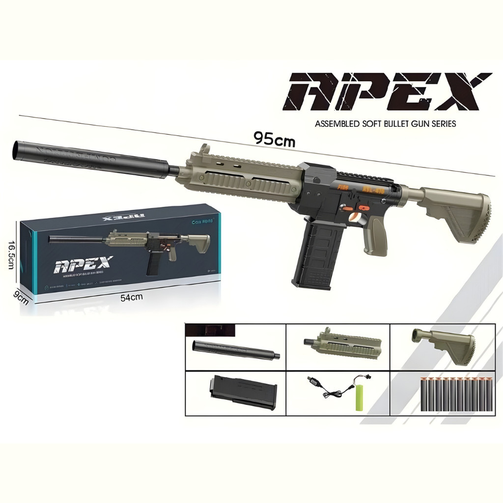 Toy Studio Mainan Rifle Automatic APEX HK416 Toy Blaster Soft Bullet EVA Peluru Karet + Batere