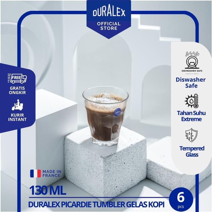 CHEFMOOD Duralex Picardie Gelas Latte, Coffee 130ml Set Of 6 -Tempered Glass