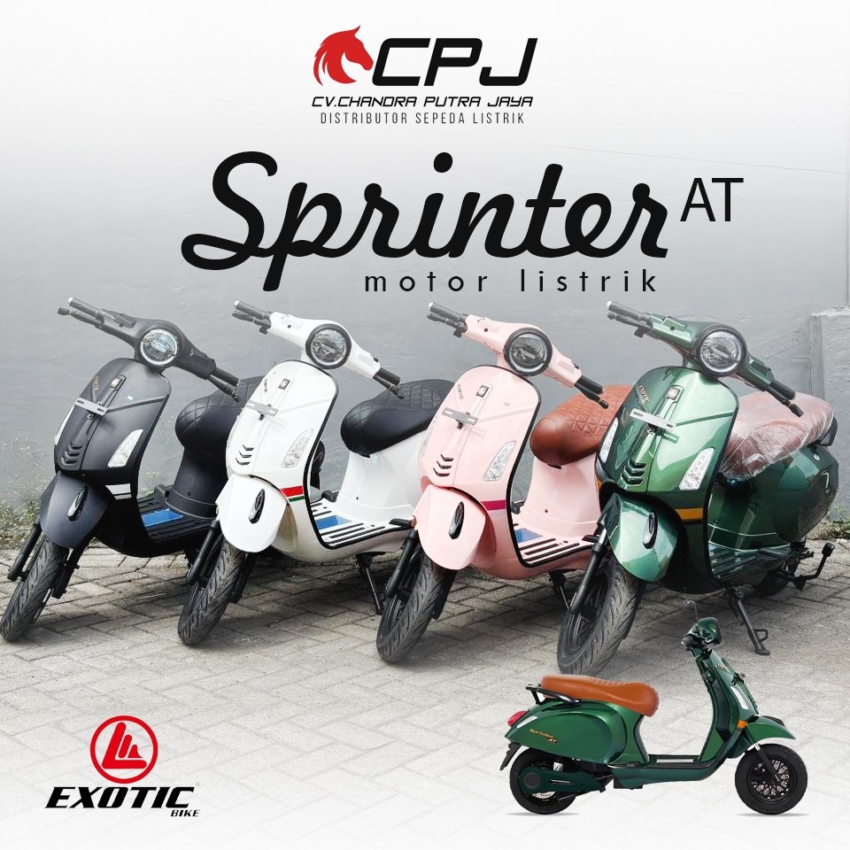 Motor Listrik Exotic Sprinter AT 1200 Watt GARANSI RESMI TERBARU Vespa Skutik Sepeda Listrik Uwinfly